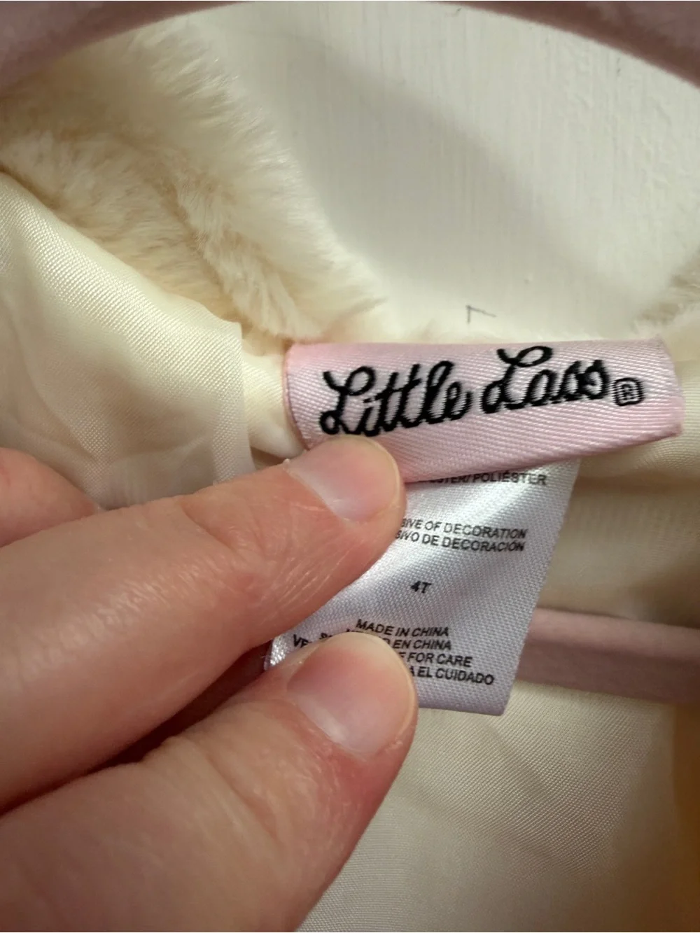 NWOT Little Lass Girls 4T Cream Faux-Fur Bolero with Pink Trim Cropped Jacket